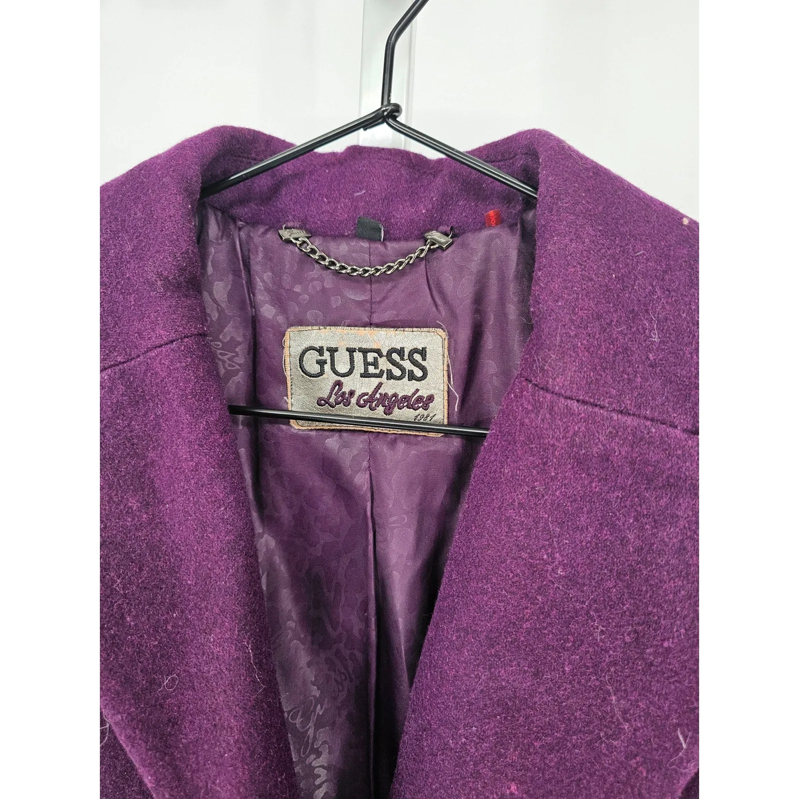 Guess Womens Sz M Double Breasted Hip Length Wool Trench Style Peacoat PURPLE