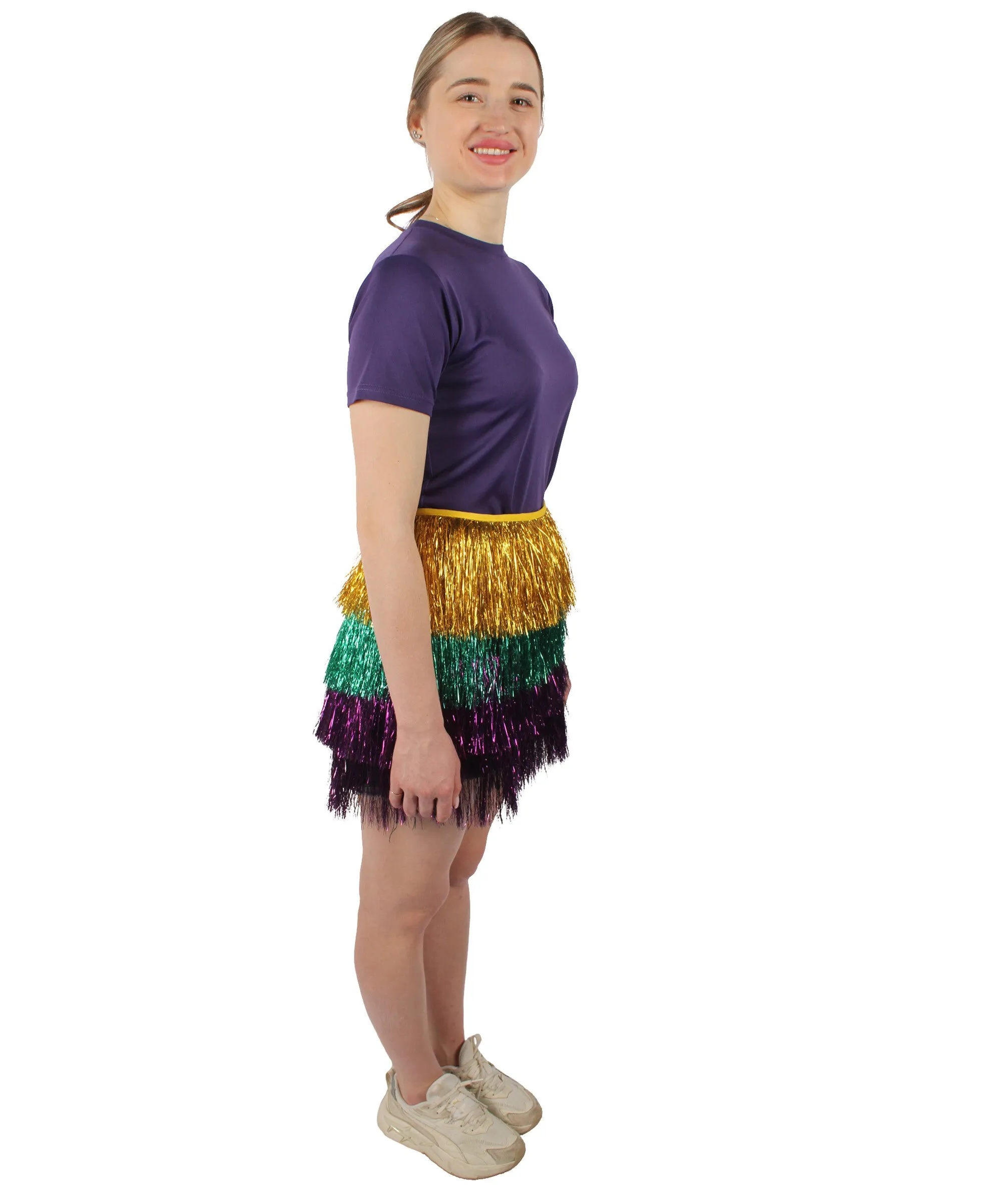 HPO Adult Women's Purple Green and Gold Tinsel Wrap Skirt| Perfect for Halloween