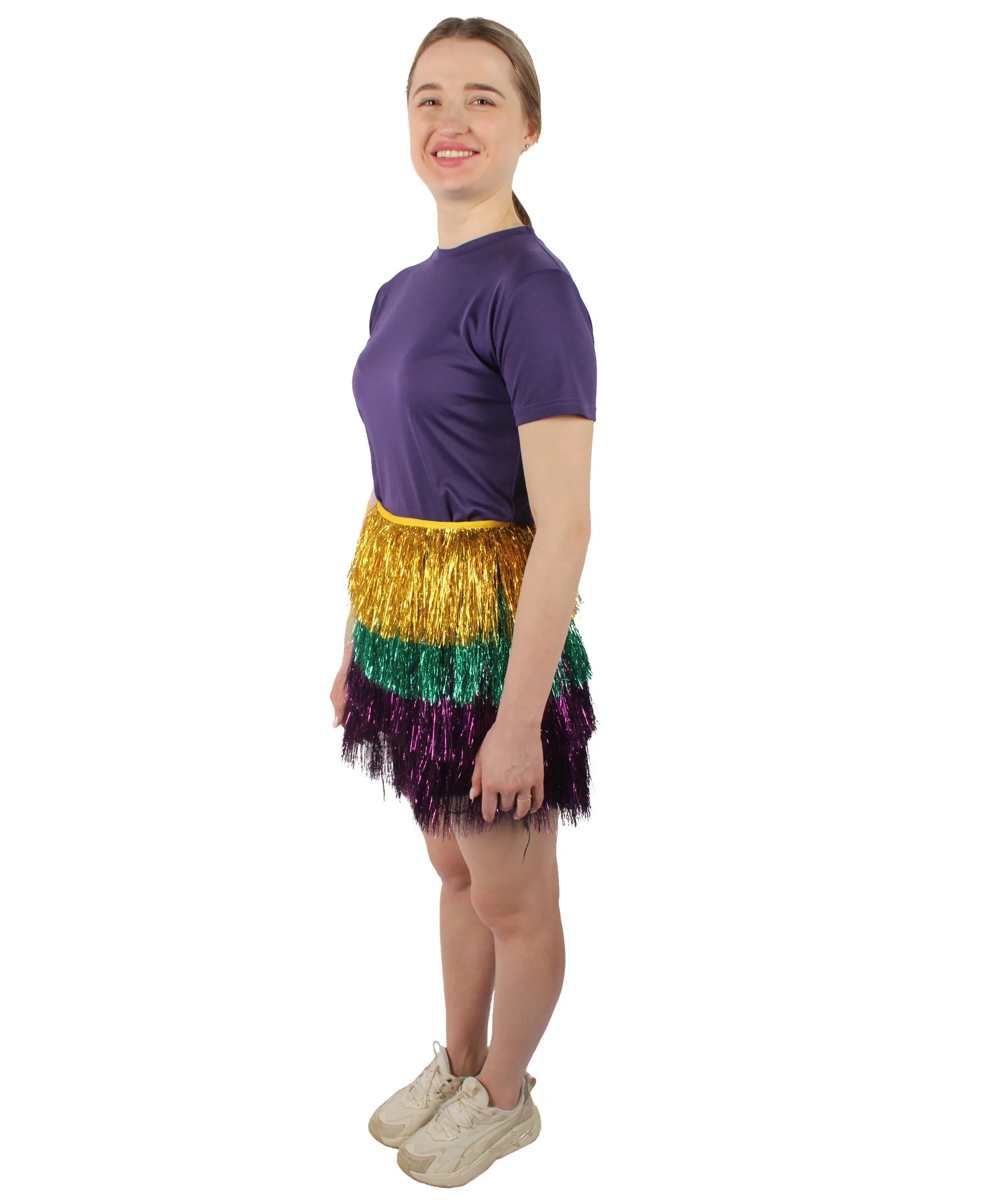 HPO Adult Women's Purple Green and Gold Tinsel Wrap Skirt| Perfect for Halloween