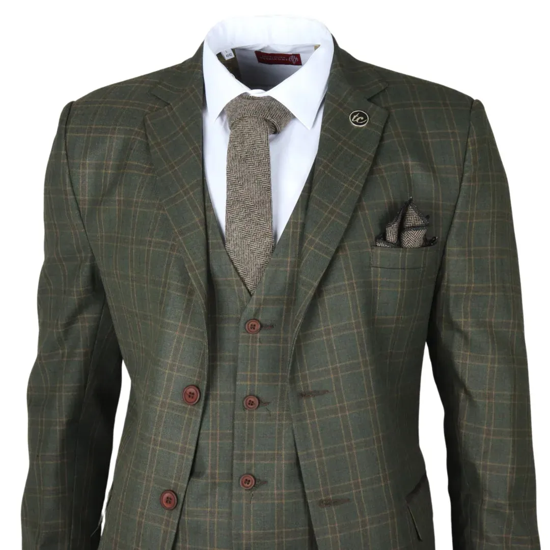 IM12 - Men's 3 Piece Green Check Suit