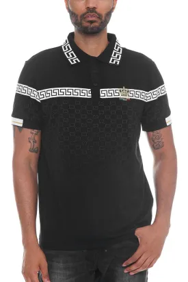 Italian Print Black Collared Polo Shirt