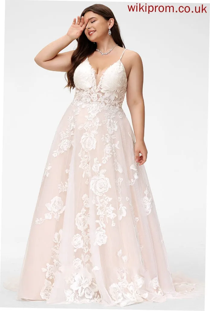 Jaylin Ball-Gown/Princess Dress Wedding Dresses With Lace Pockets Court Tulle V-neck Train Beading Wedding