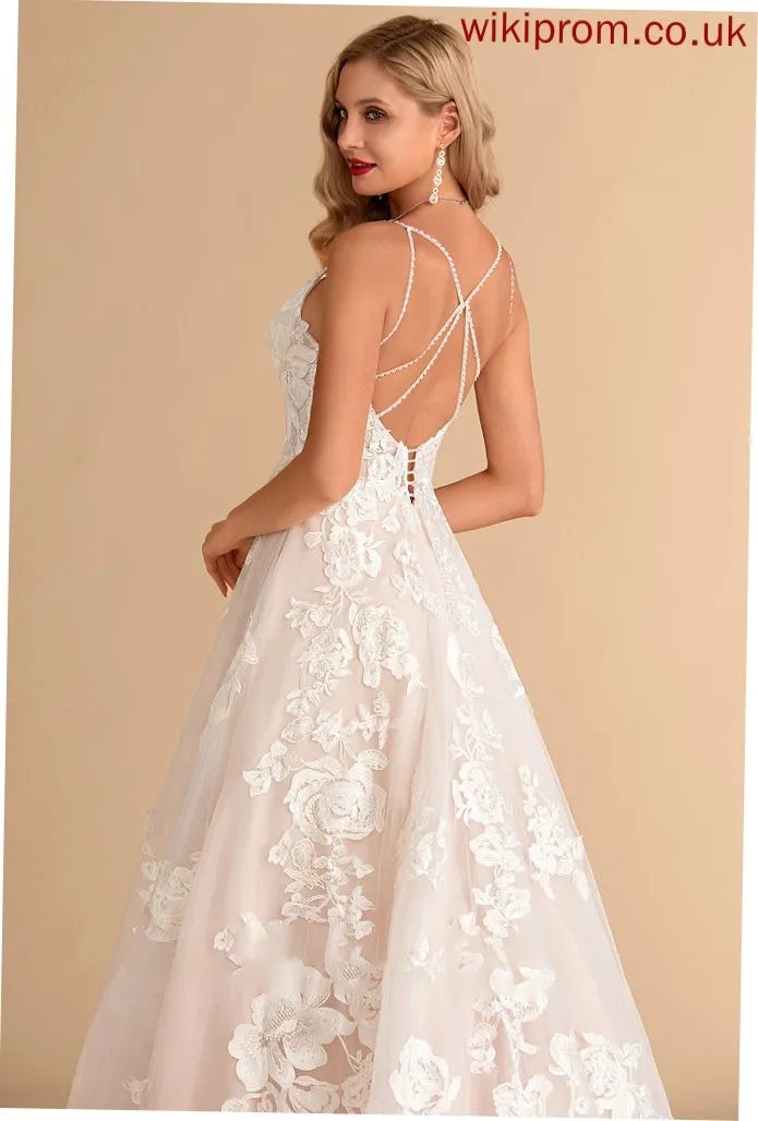 Jaylin Ball-Gown/Princess Dress Wedding Dresses With Lace Pockets Court Tulle V-neck Train Beading Wedding