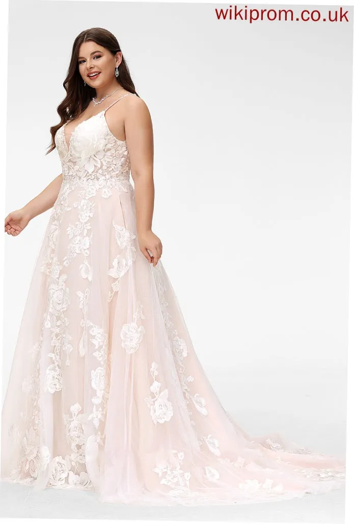 Jaylin Ball-Gown/Princess Dress Wedding Dresses With Lace Pockets Court Tulle V-neck Train Beading Wedding