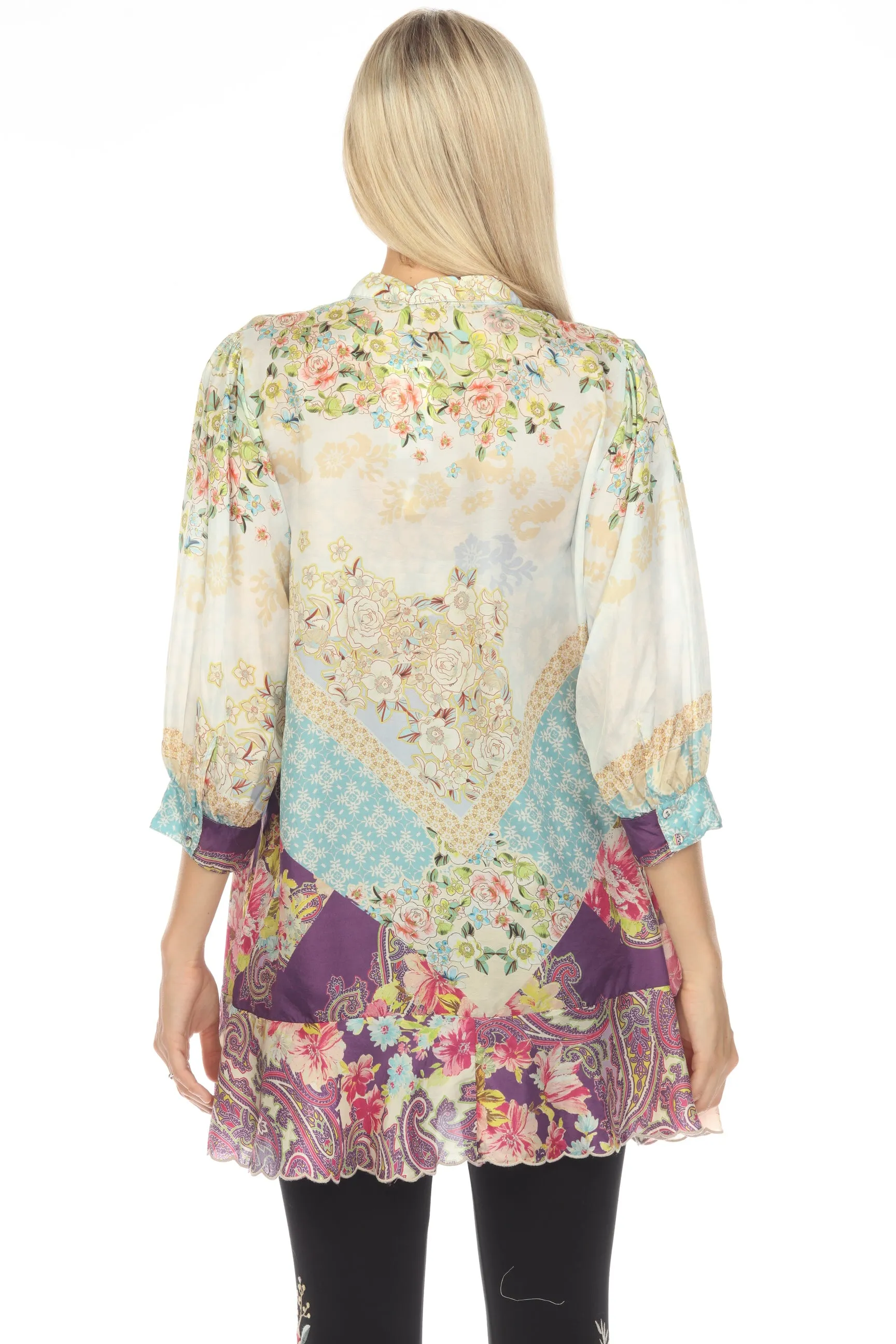 Johnny Was Bylexi Sedena Silk Floral Paisley Tunic Top C25023