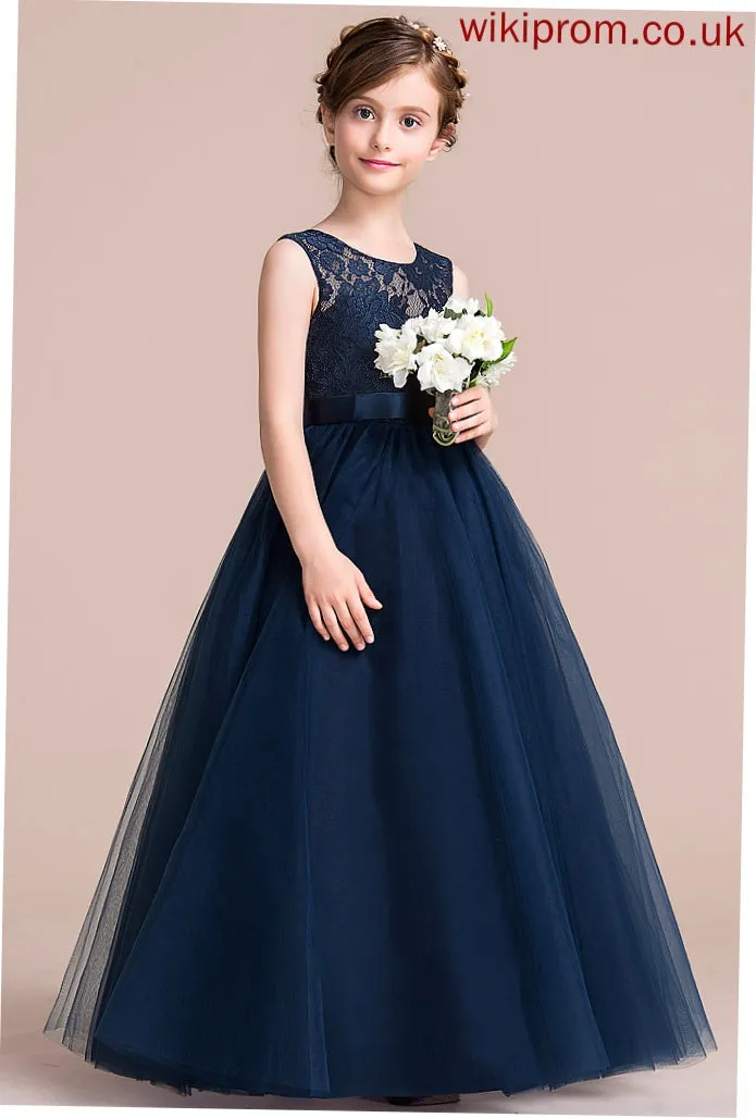 Junior Bridesmaid Dresses Ball-Gown/PrincessScoopNeckFloor-LengthTulleJuniorBridesmaidDressWithSash#126265 Abigail