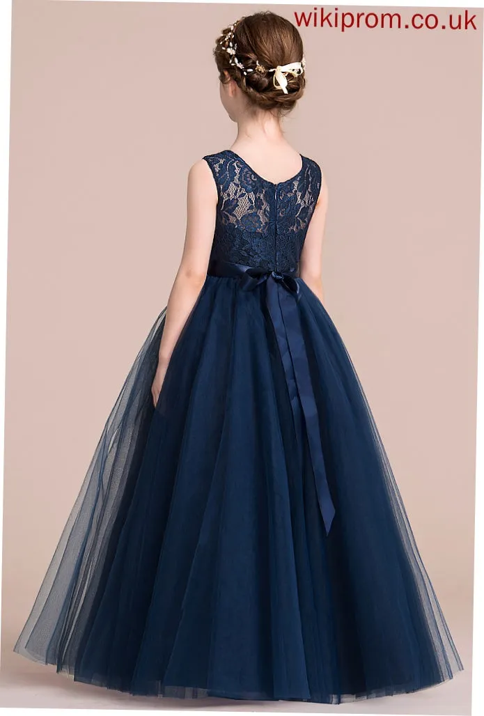 Junior Bridesmaid Dresses Ball-Gown/PrincessScoopNeckFloor-LengthTulleJuniorBridesmaidDressWithSash#126265 Abigail