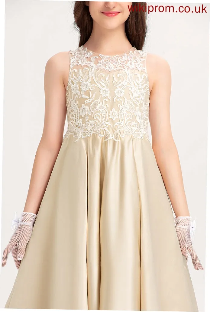 Lace Scoop Neck Satin Adeline Floor-Length Ball-Gown/Princess Junior Bridesmaid Dresses