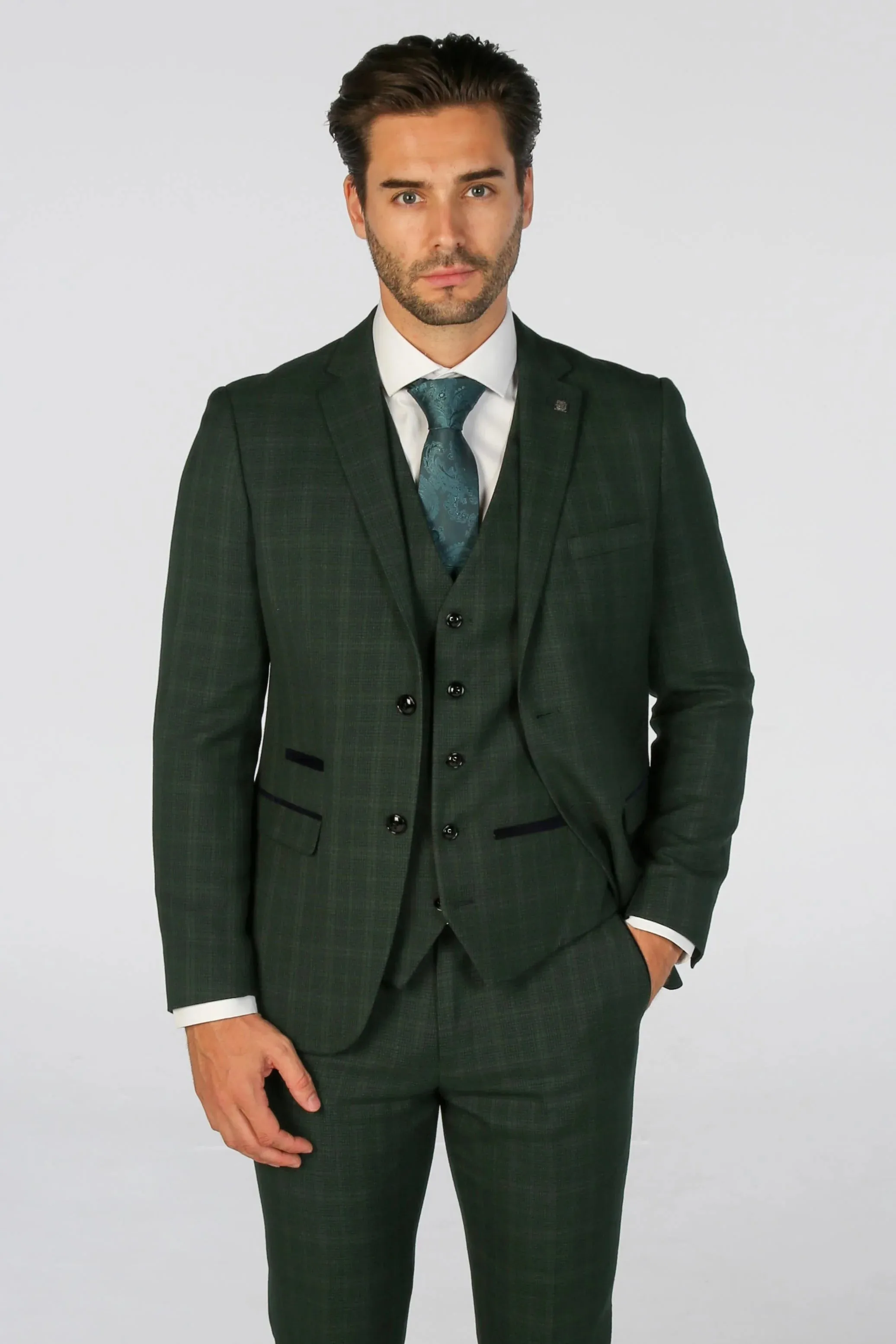 Leo - Men's Green Checked Tailored Fit Blazer