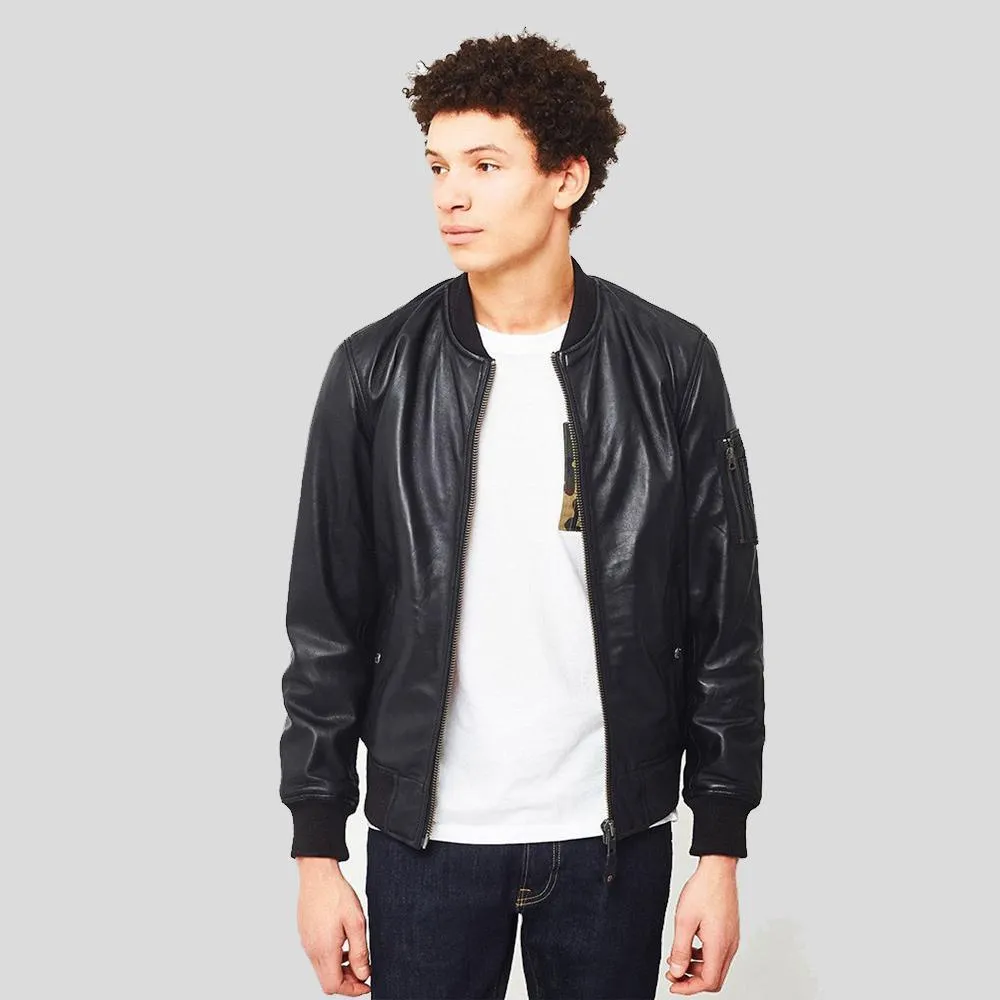 Leon Black Bomber Genuine Leather Jacket for Men