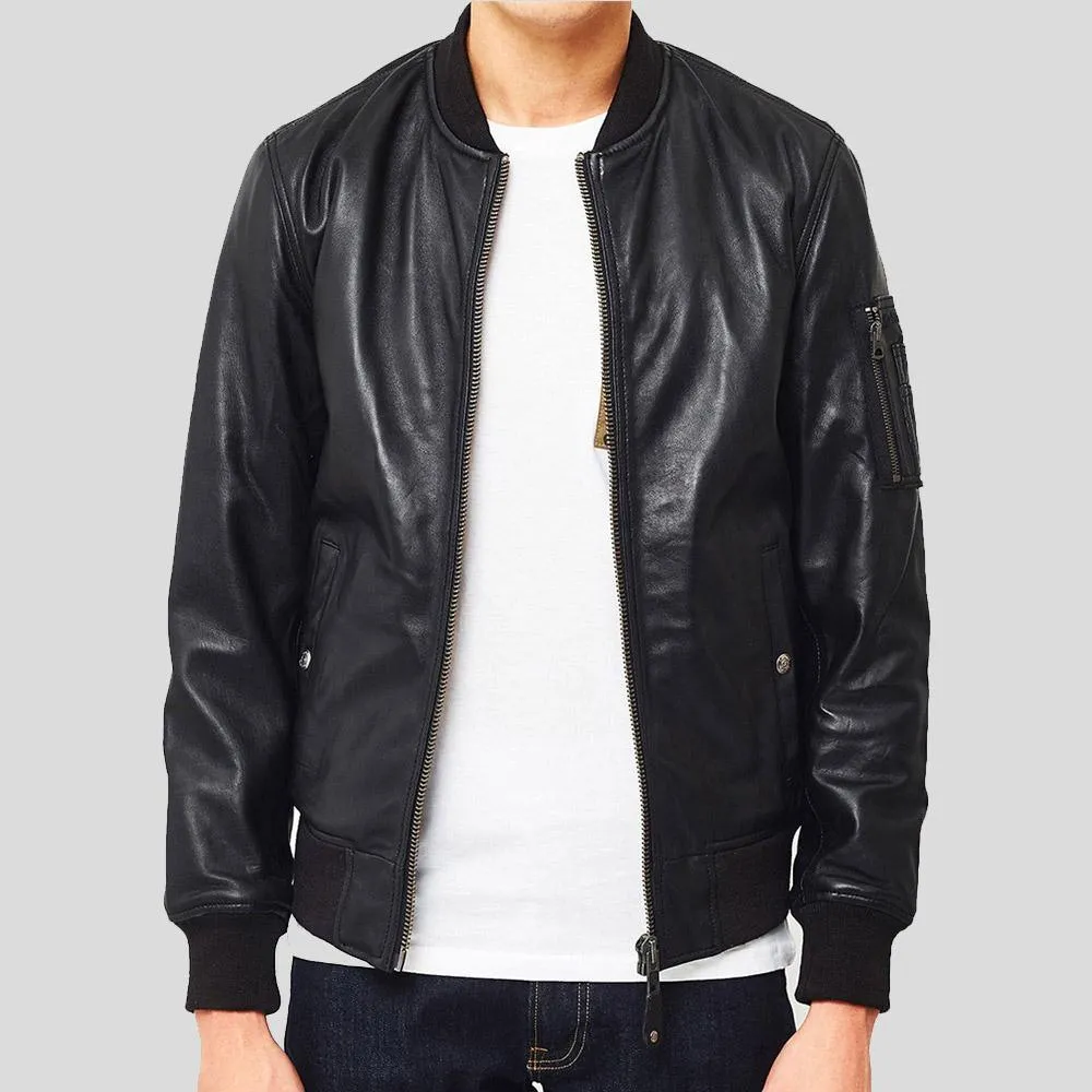 Leon Black Bomber Genuine Leather Jacket for Men