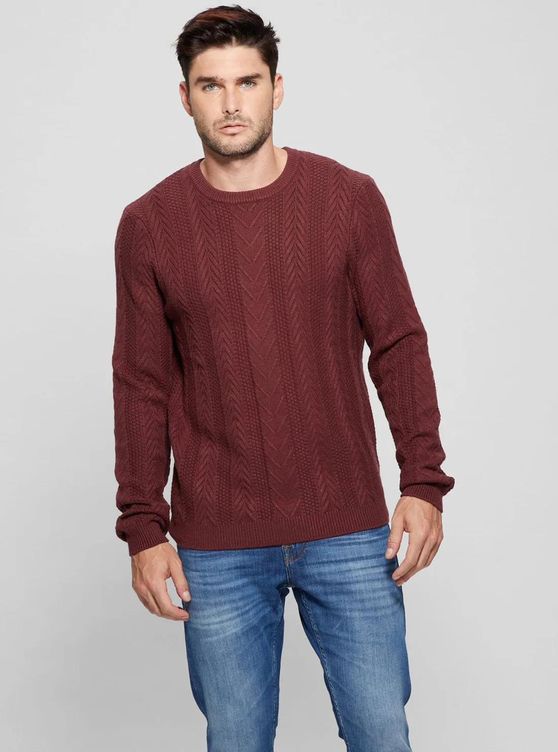 Maroon Red Cable Ethan Knit Jumper