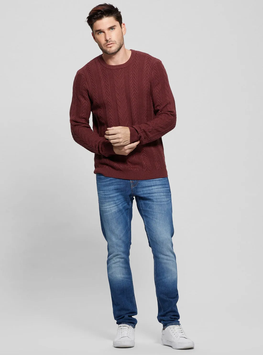 Maroon Red Cable Ethan Knit Jumper