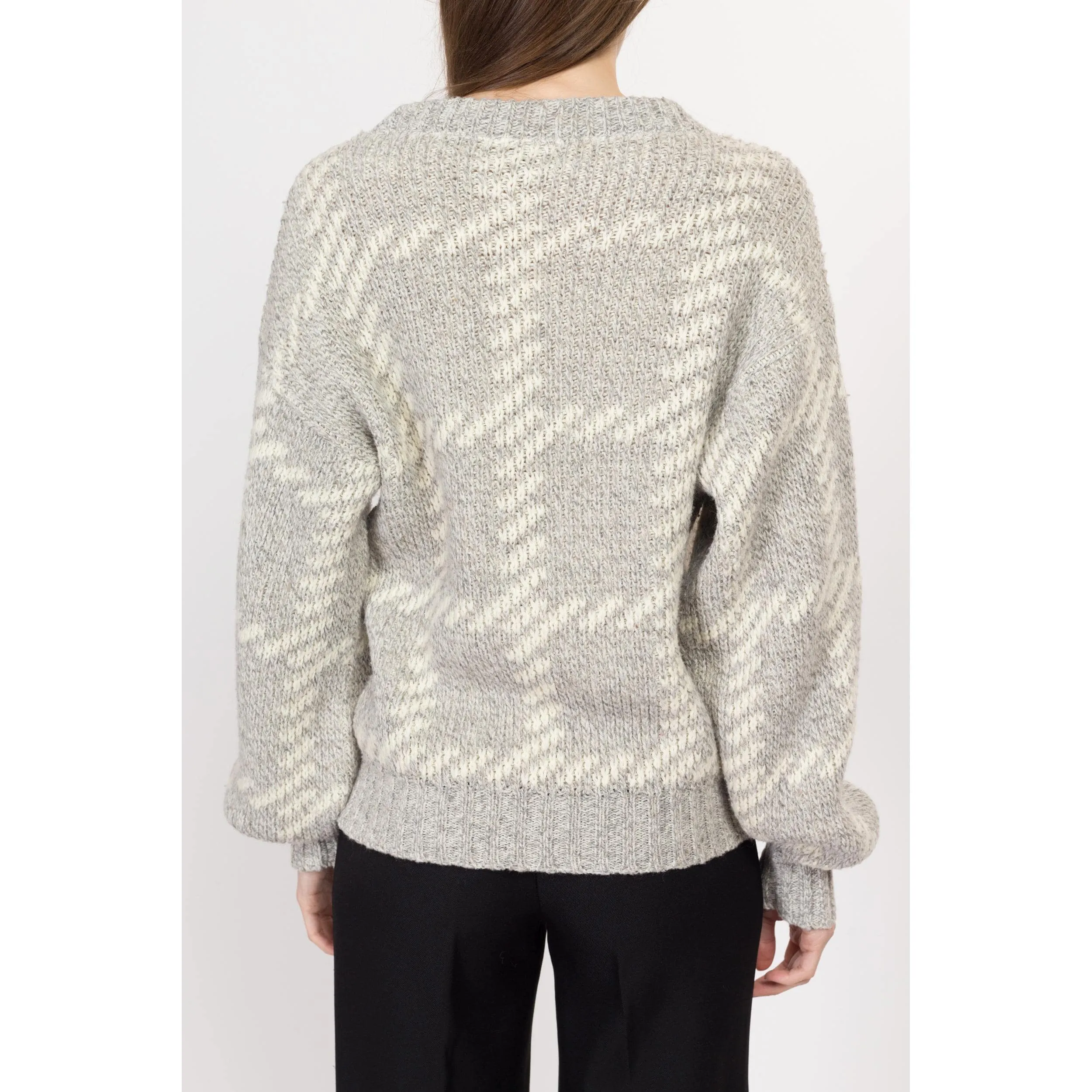 Med-Lrg 80s Grey & Cream Slouchy Knit Sweater