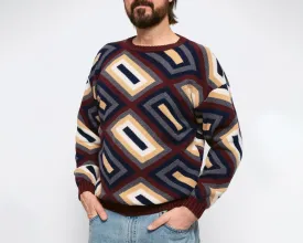 Med-Lrg 90s Geometric Earth Tone Knit Sweater