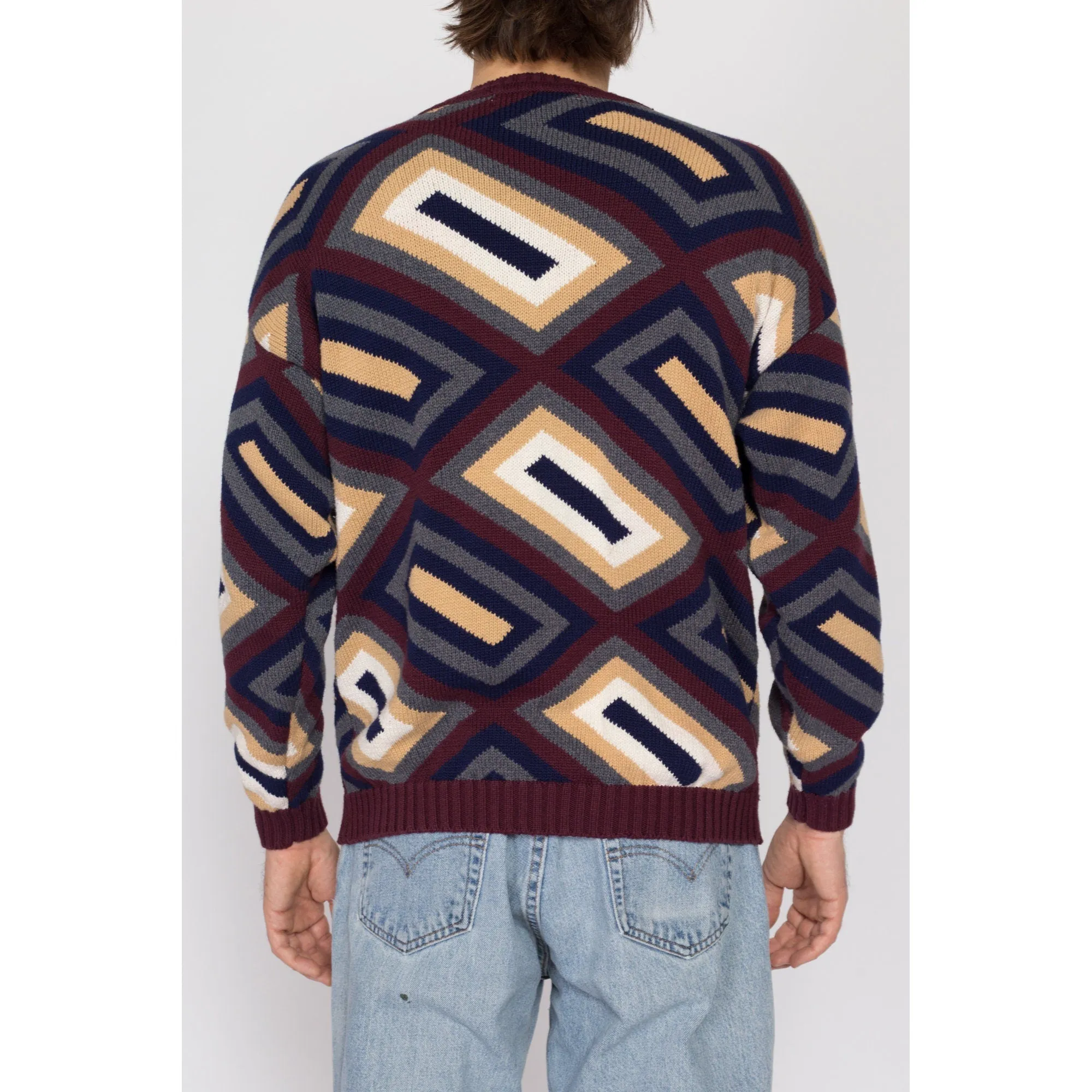 Med-Lrg 90s Geometric Earth Tone Knit Sweater