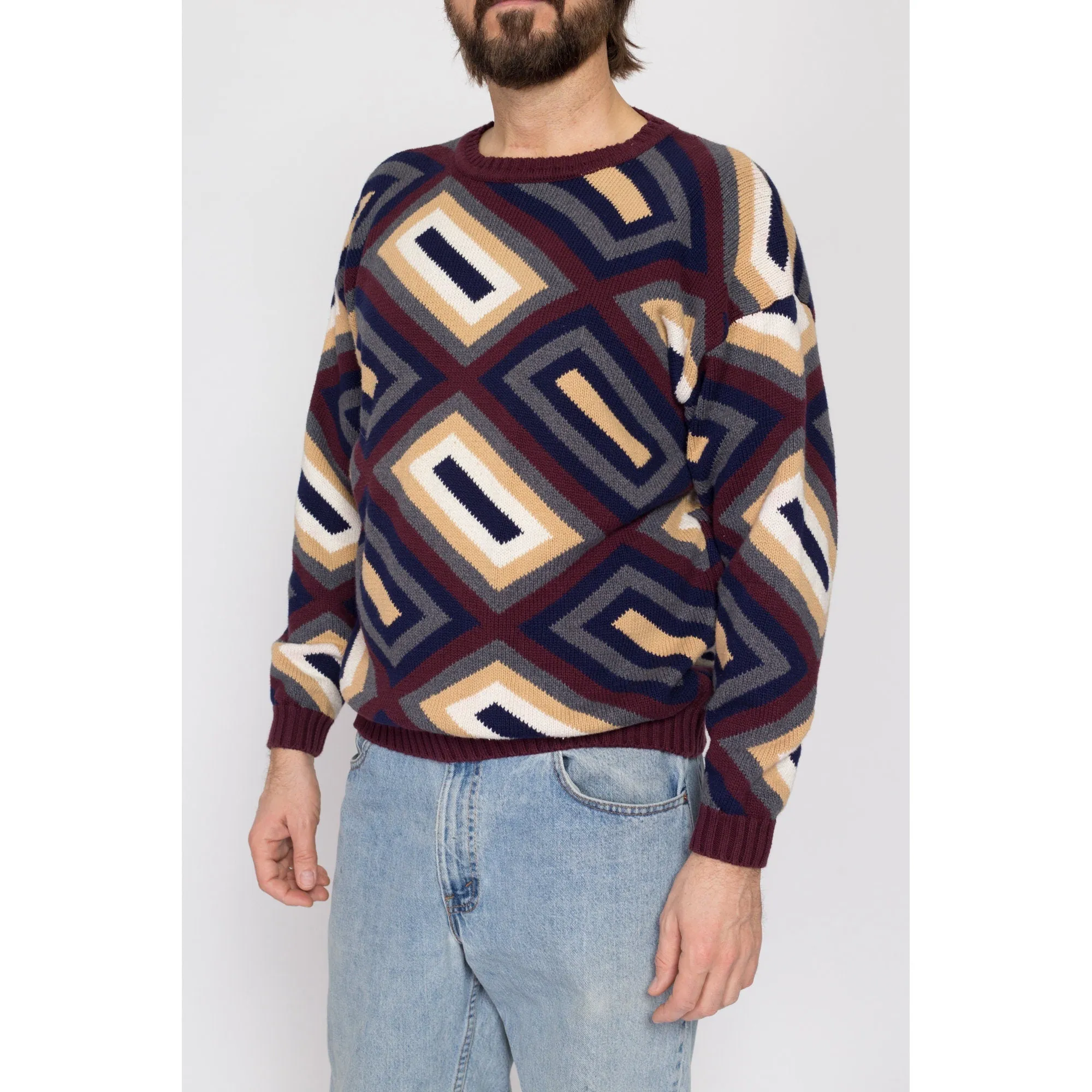 Med-Lrg 90s Geometric Earth Tone Knit Sweater