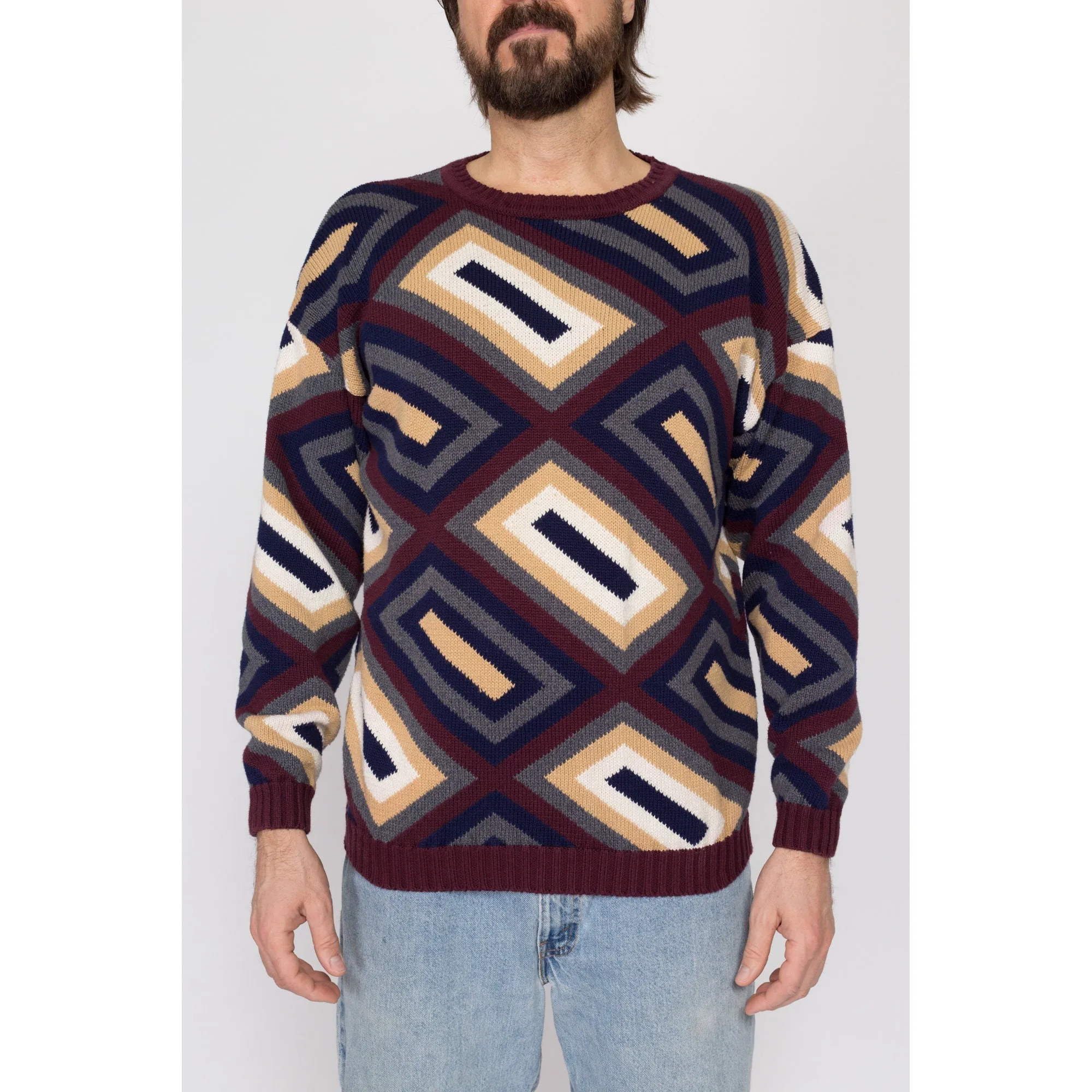 Med-Lrg 90s Geometric Earth Tone Knit Sweater