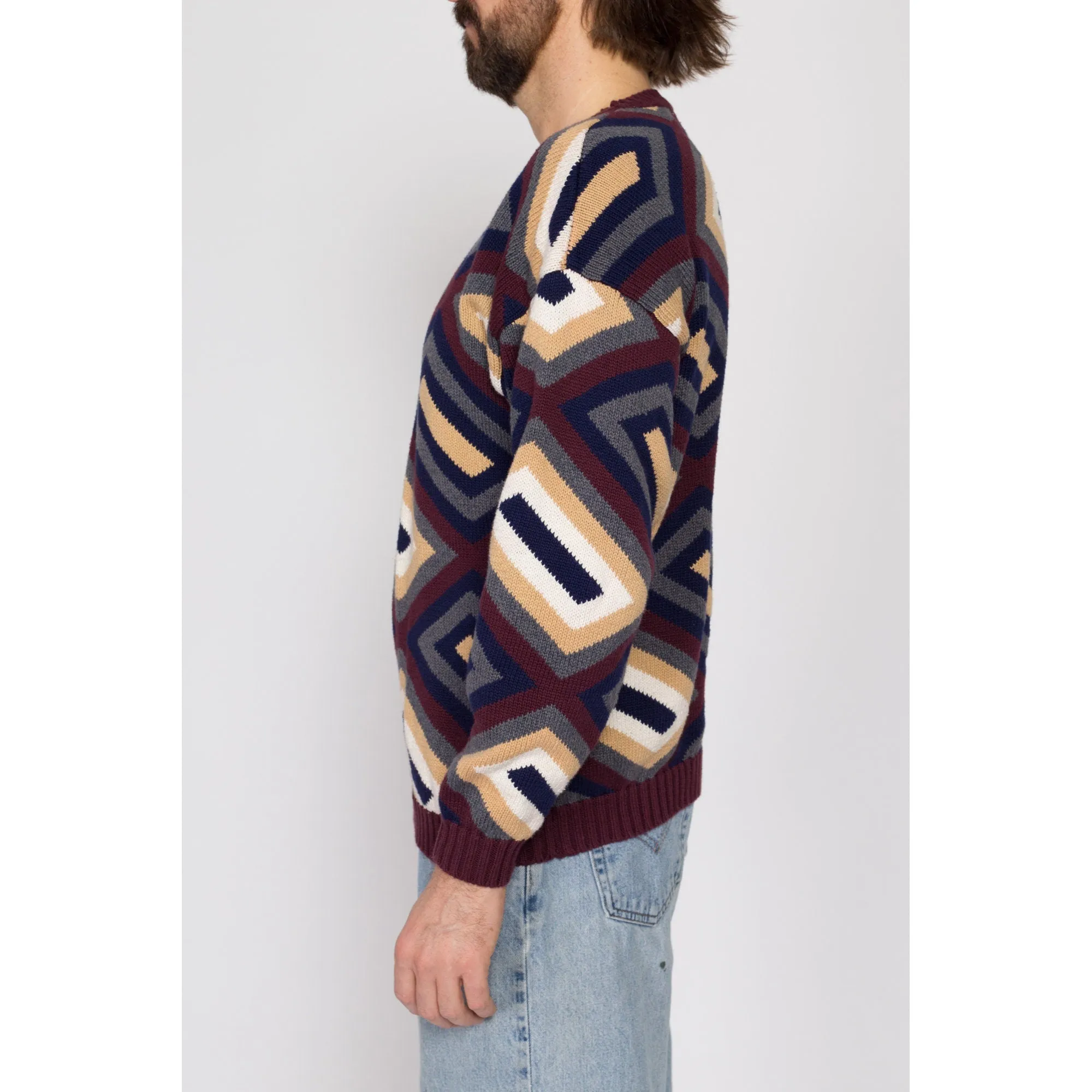 Med-Lrg 90s Geometric Earth Tone Knit Sweater