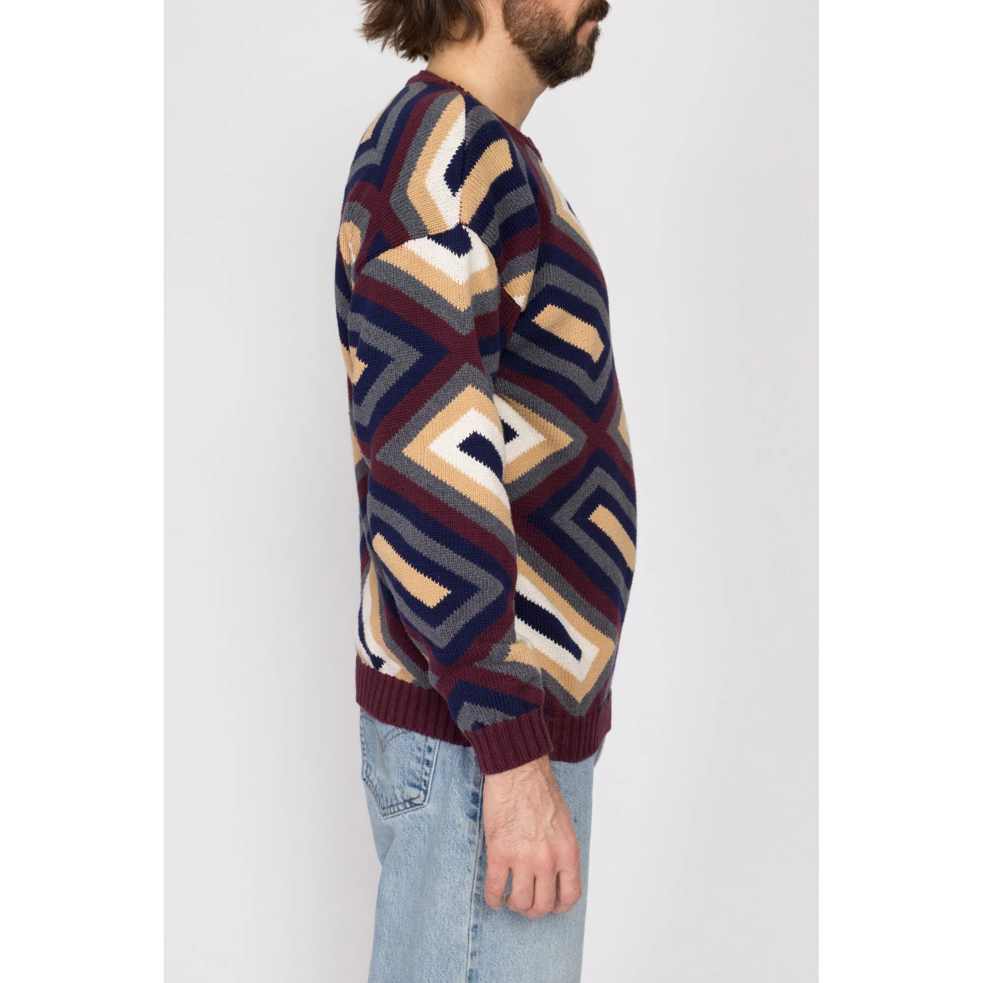 Med-Lrg 90s Geometric Earth Tone Knit Sweater