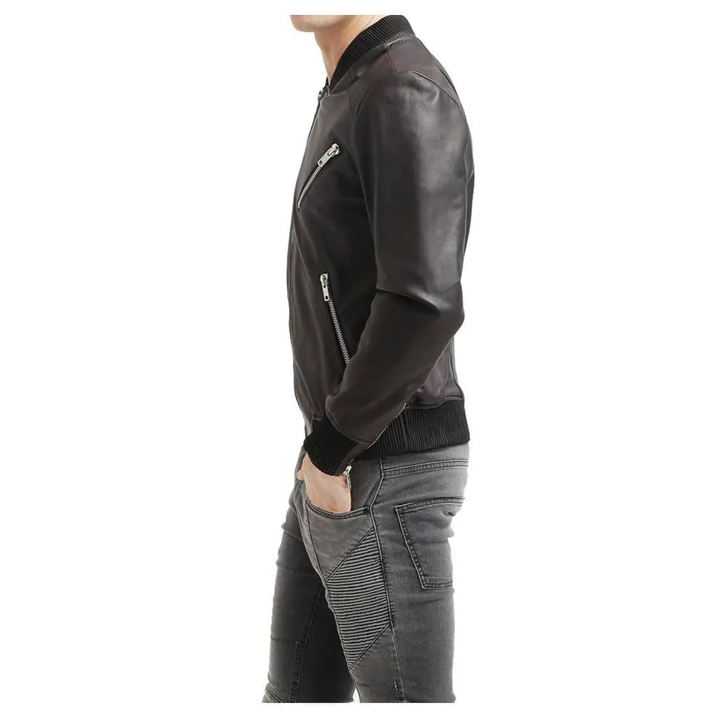 Men Black Bomber Leather Jacket