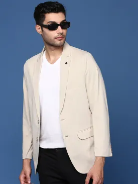 Men Cream Slim Fit Single Breasted Blazer