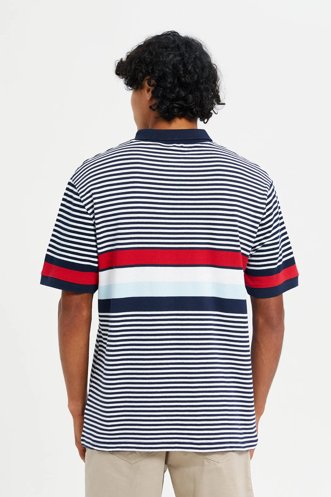 Men Grey And Red Striped Polo Shirt