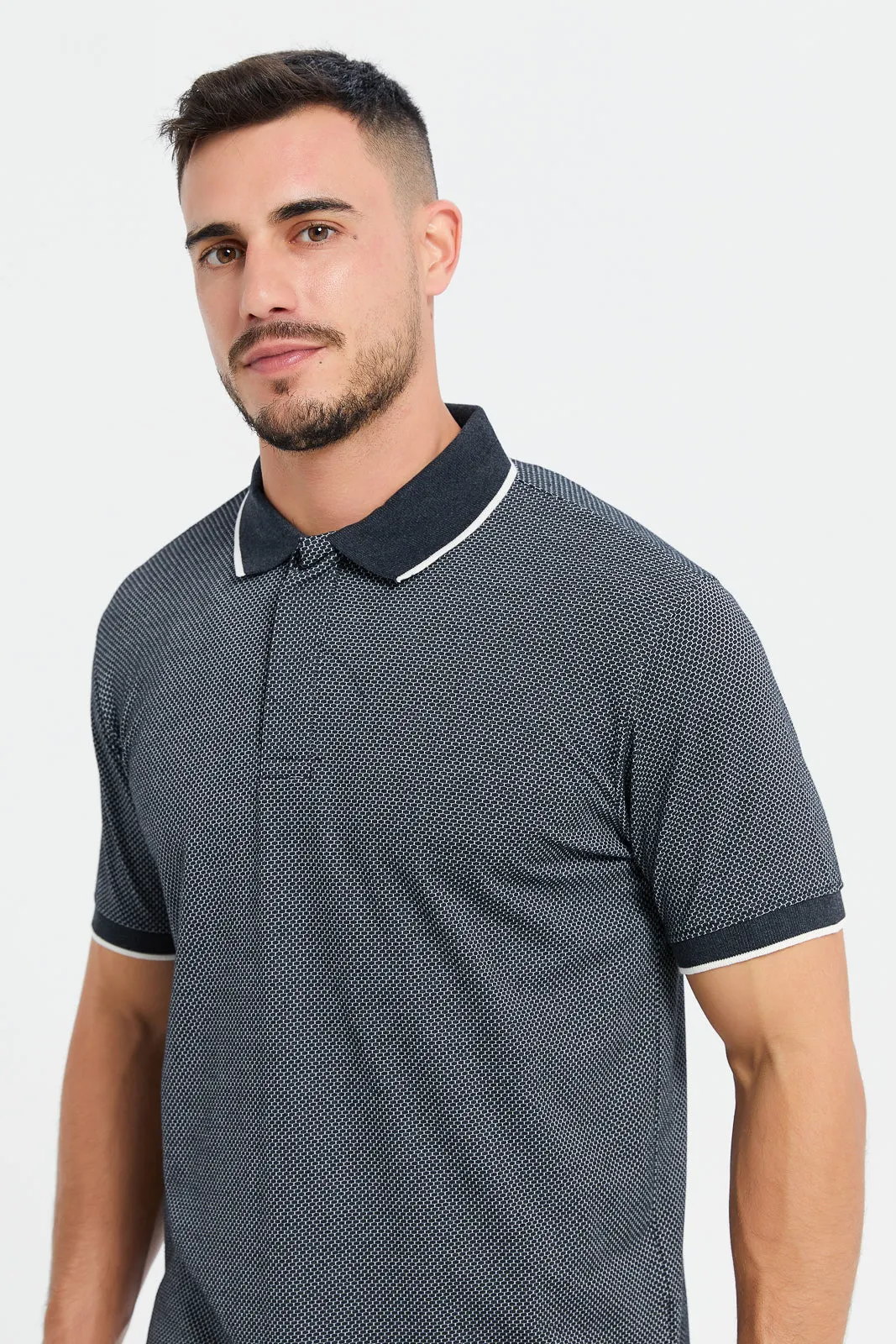 Men Grey Short Sleeved Polo Shirt