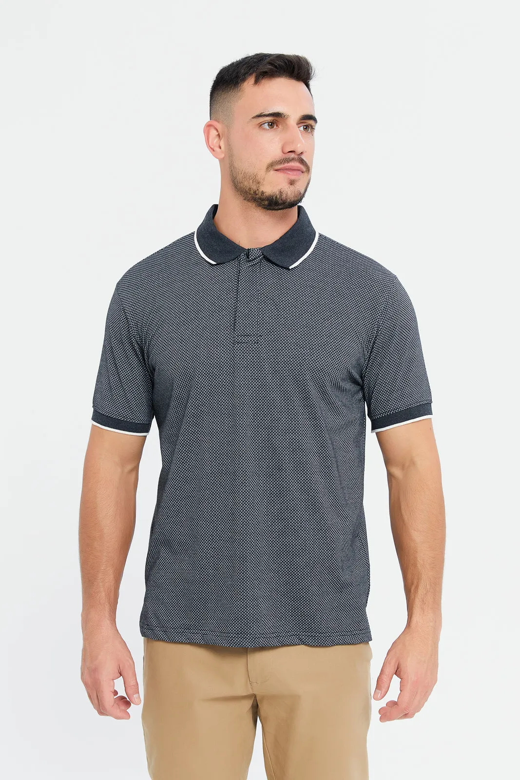 Men Grey Short Sleeved Polo Shirt