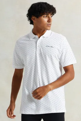 Men White Printed Polo Shirt With Chest Logo