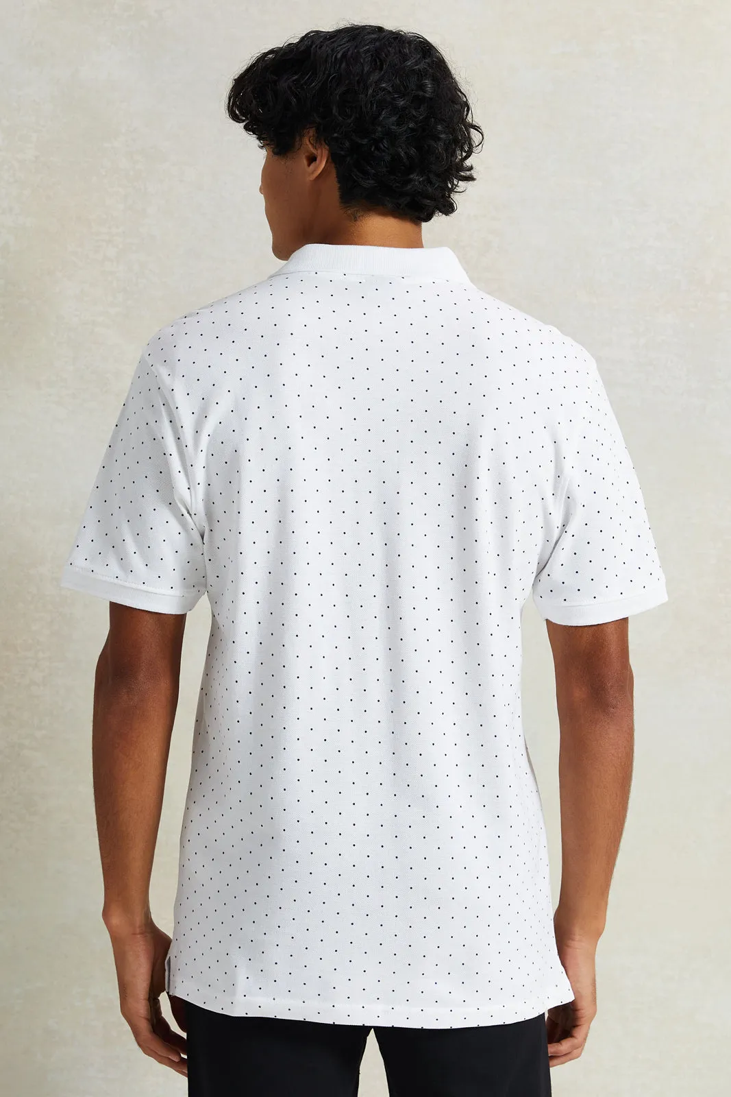 Men White Printed Polo Shirt With Chest Logo