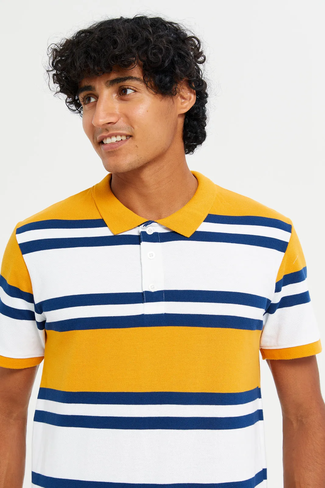 Men Yellow Striped Polo Shirt