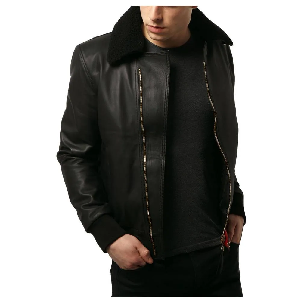 Mens Black Bomber Fashion Leather Jacket