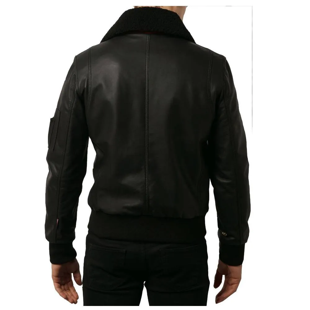 Mens Black Bomber Fashion Leather Jacket