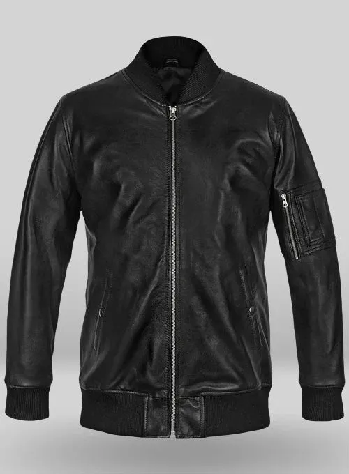 Men's Black Genuine Leather Bomber Jacket MZ02