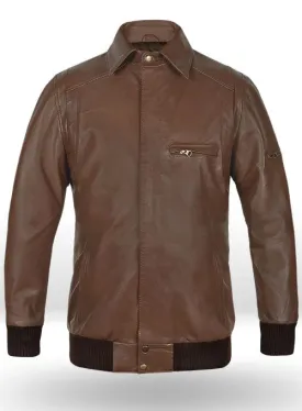 Men's Brown Genuine Leather Bomber Jacket MZ03