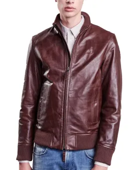 Men's Brown Genuine Leather Bomber Jacket MZ08