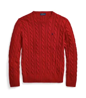 Men's Cable-Knit Cotton Sweater Park Avenue Red