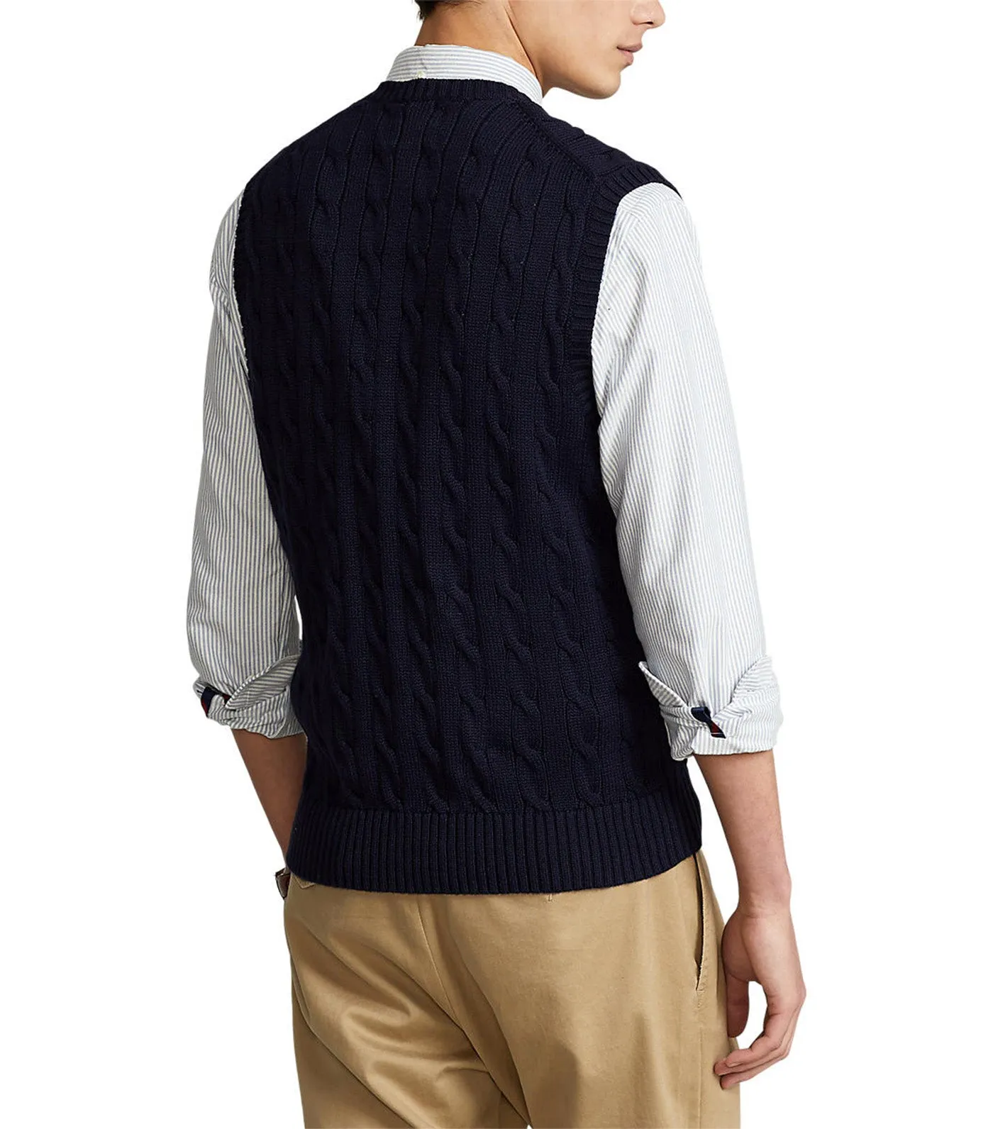 Men's Cable-Knit Cotton Sweater Vest Blue