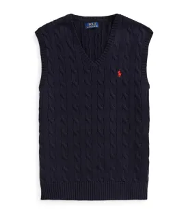 Men's Cable-Knit Cotton Sweater Vest Blue