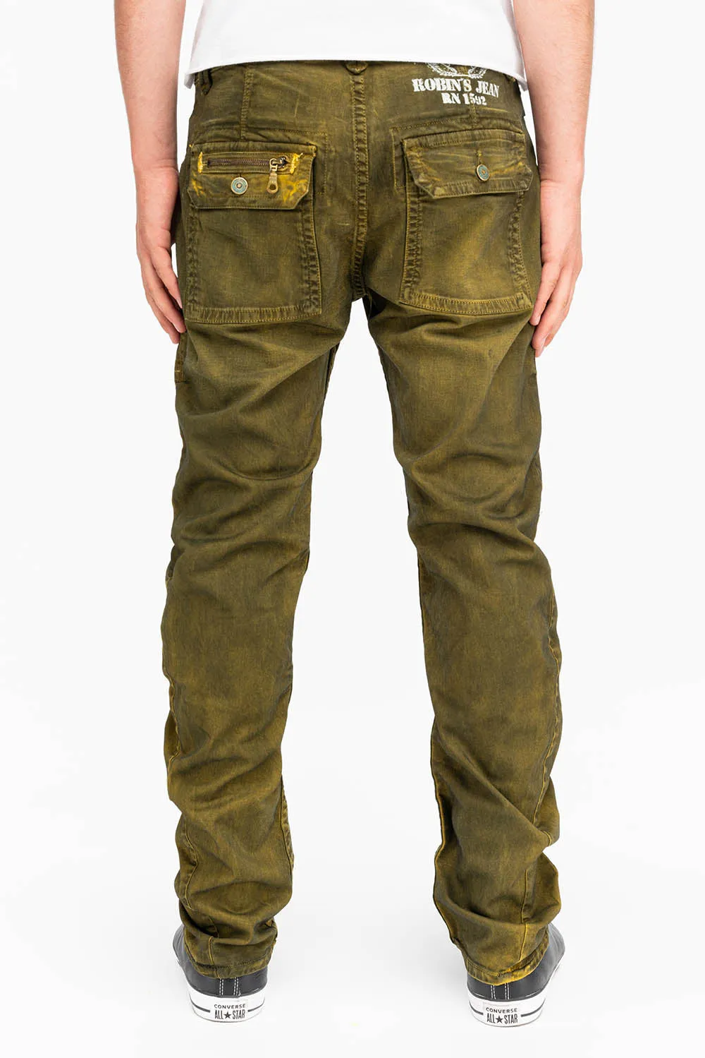 MENS CARGO ZIPPER PANTS IN DUSTY YELLOW