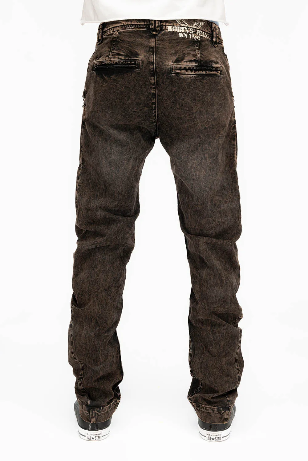 MENS CHINO PANTS WITH STUDS AND CRYSTALS IN BROWN WASH