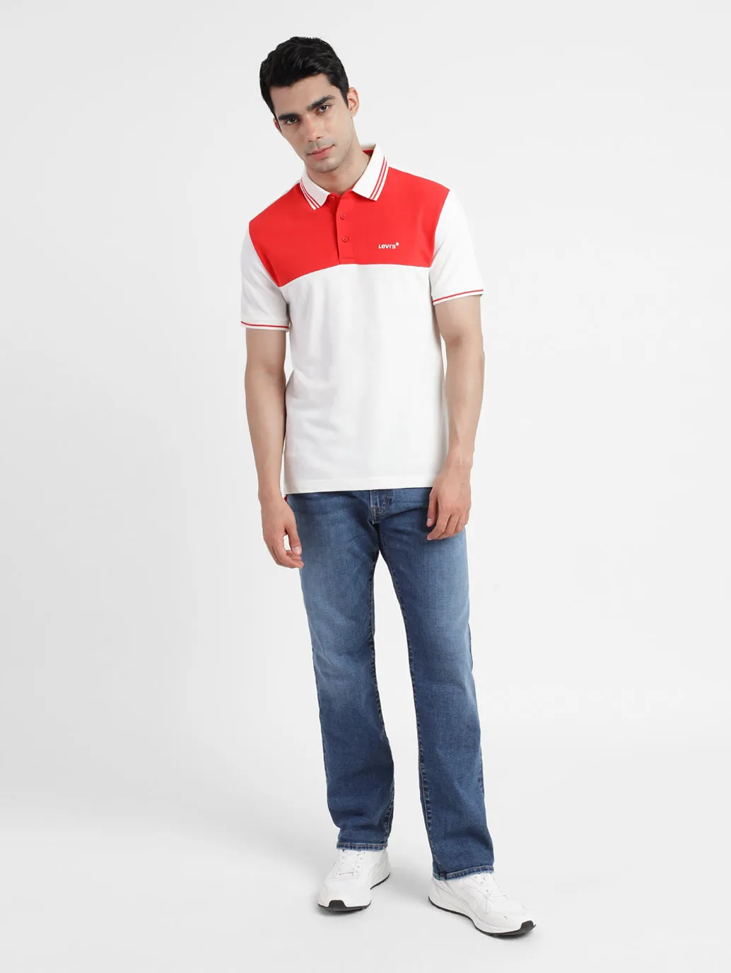 Men's Colorblock White Polo T-Shirt