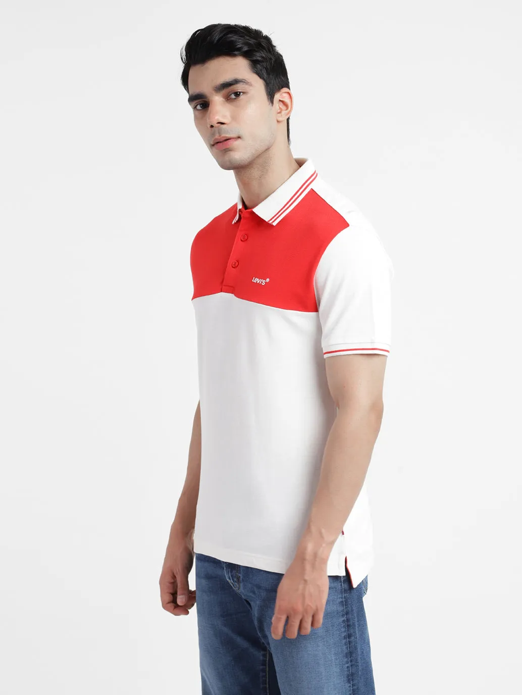 Men's Colorblock White Polo T-Shirt