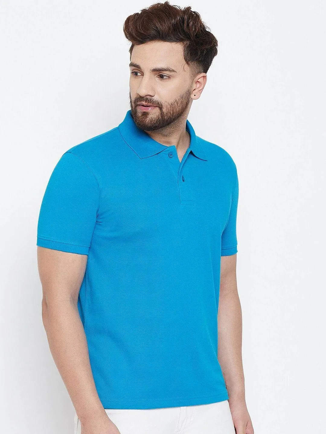 Men's Cotton Blend Half-Sleeve Polo T-Shirt - Solid Color