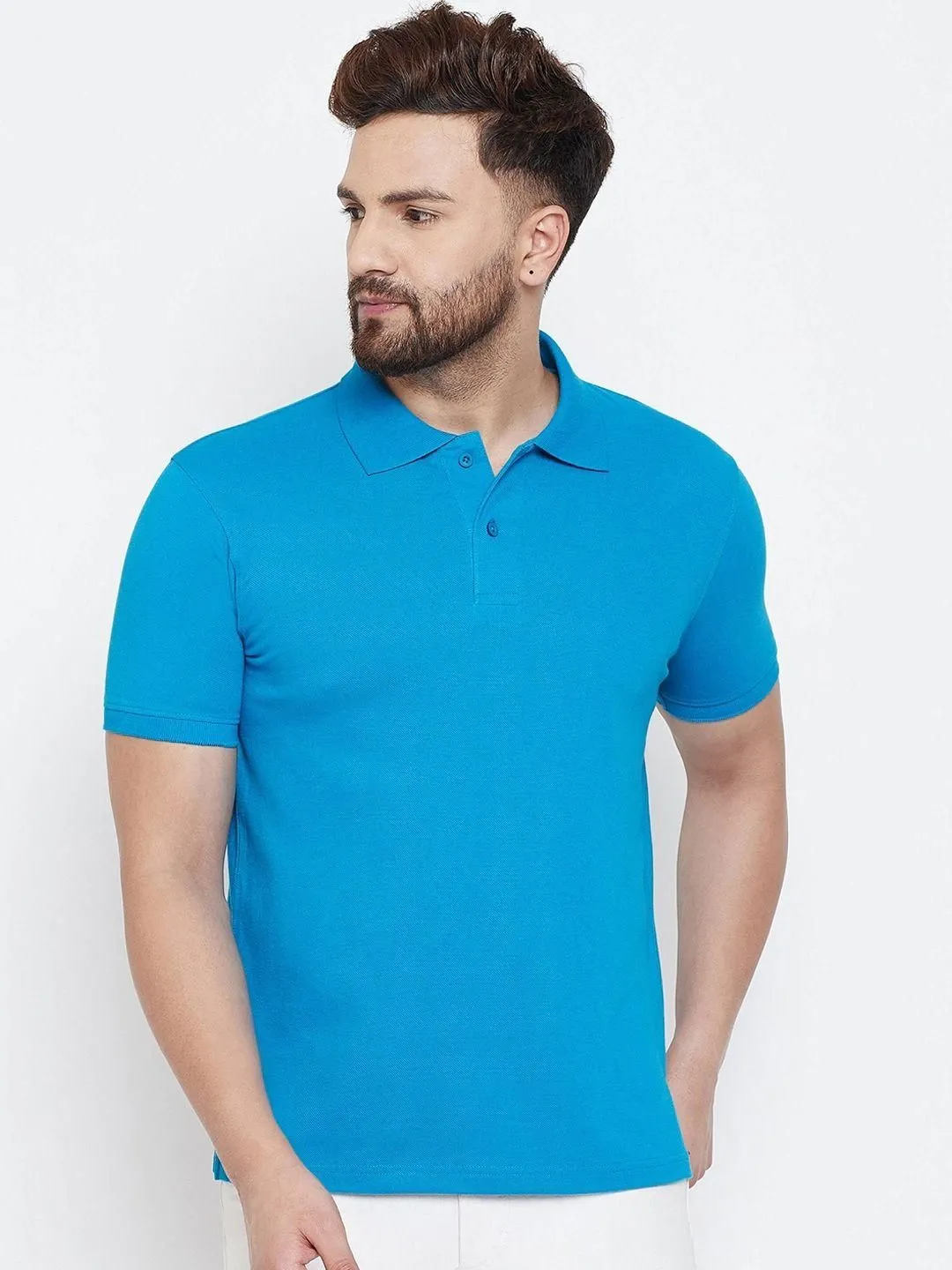 Men's Cotton Blend Half-Sleeve Polo T-Shirt - Solid Color