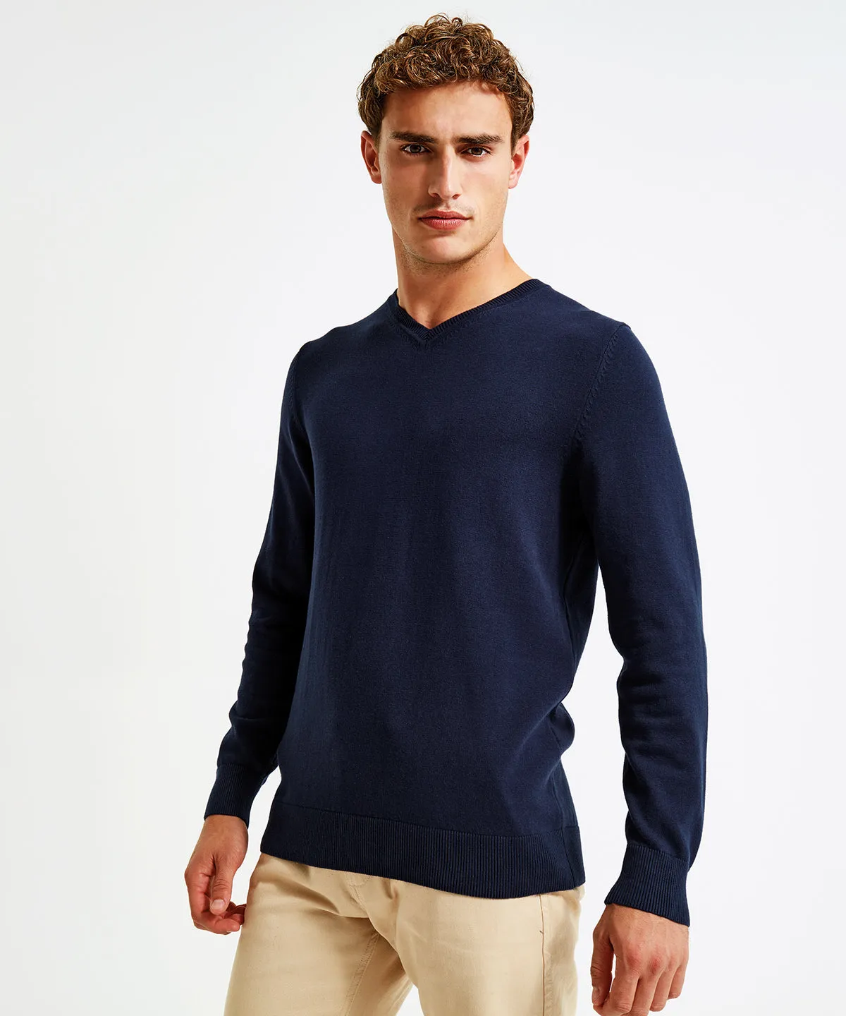 Mens cotton blend v-neck sweater | Purple Heather