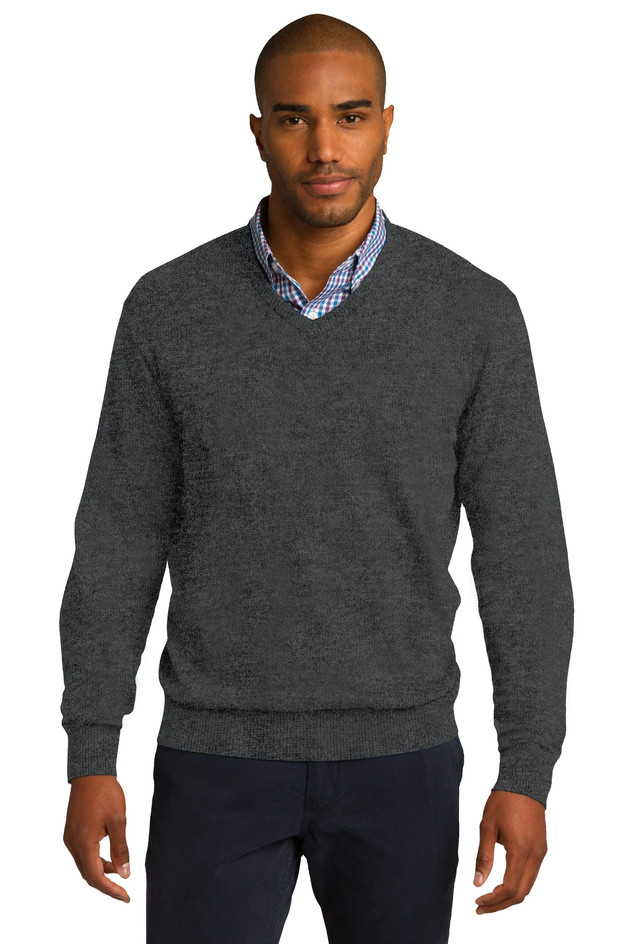 Men's Fine Gauge V-Neck Sweater - Navy & Black