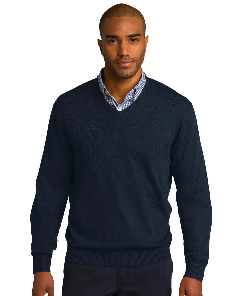 Men's Fine Gauge V-Neck Sweater - Navy & Black