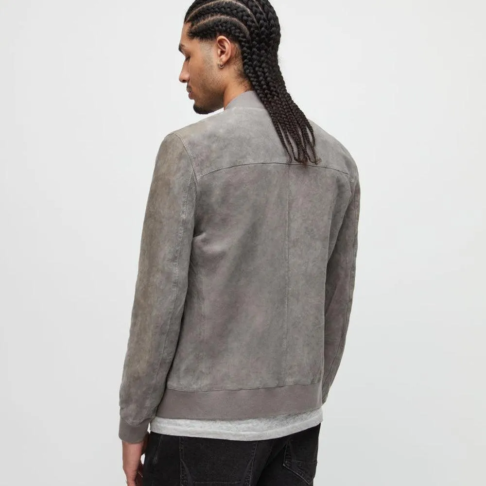 Men's Grey Suede Bomber Jacket